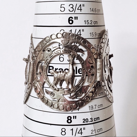 Vintage XL Peruvian Sterling Llama Panel Bracelet - Picture 6 of 7